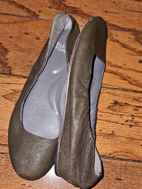 Eileen Fisher Hidden Low Wedge Flats Olive Green Leather Size 9.5
